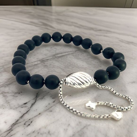 David Yurman Authentic Estate Matte Onyx Spiritual Beads Bracelet sil 8.5" DY407 - Picture 3 of 12
